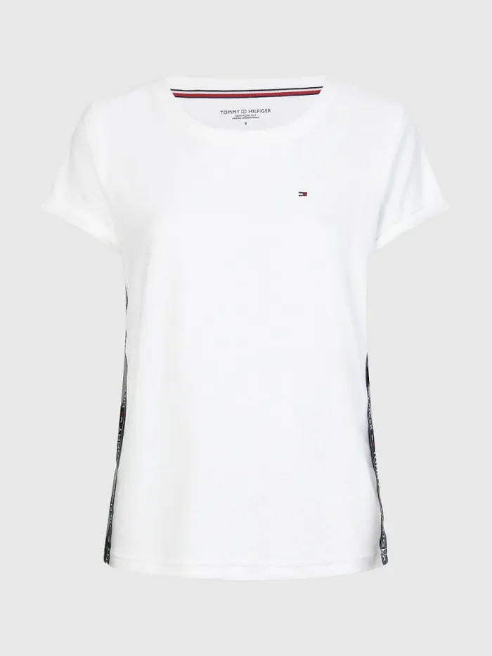 Tommy Hilfiger Towelling Logo Tape TShirt White Womens TShirts Casaul