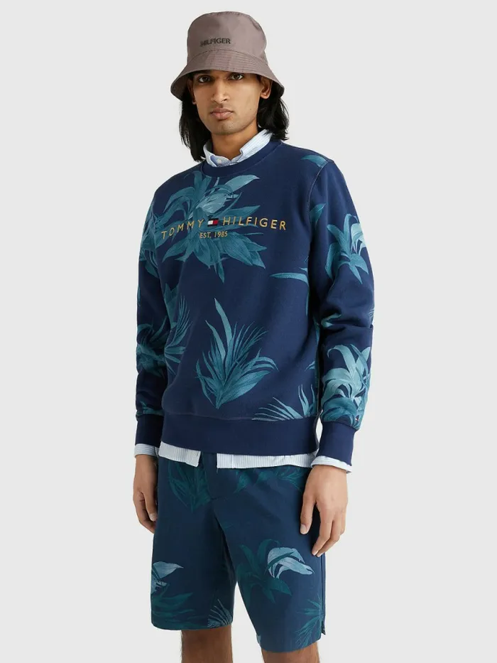Tommy Hilfiger Tropical Palm Print Sweatshirt Desert SkyMulti Mens Sweatshirts and Hoodies Gift for Friend Tommy Hilfiger Tropical Palm Print Sweatshirt Desert SkyMulti Mens Sweatshirts and Hoodies Gift for Friend