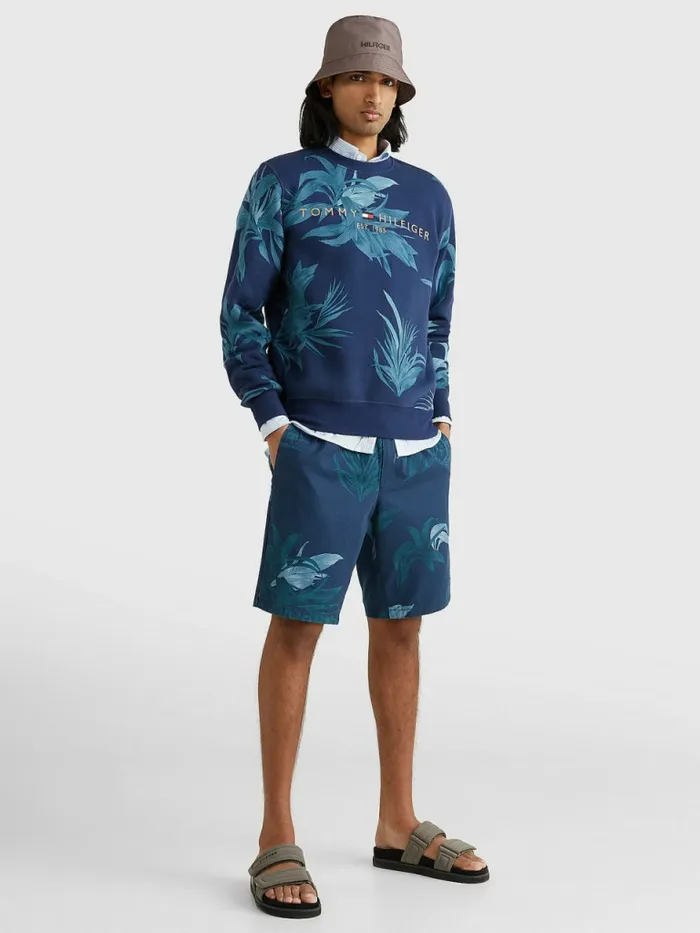 Tommy Hilfiger Tropical Palm Print Sweatshirt Desert SkyMulti Mens Sweatshirts and Hoodies Gift for Friend