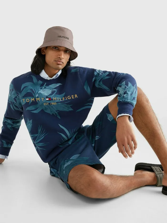 Tommy Hilfiger Tropical Palm Print Sweatshirt Desert SkyMulti Mens Sweatshirts and Hoodies Gift for Friend
