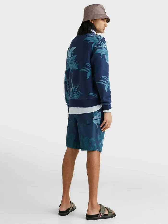 Tommy Hilfiger Tropical Palm Print Sweatshirt Desert SkyMulti Mens Sweatshirts and Hoodies Gift for Friend