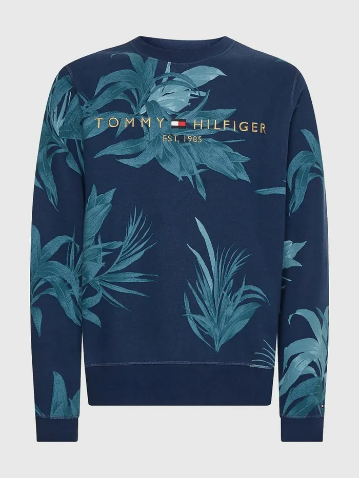 Tommy Hilfiger Tropical Palm Print Sweatshirt Desert SkyMulti Mens Sweatshirts and Hoodies Gift for Friend