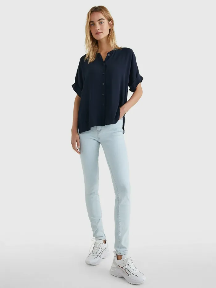 Tommy Hilfiger Tropical Print Scarf Relaxed Fit Blouse Desert Sky Womens Shirts and Blouses Gift for Friend
