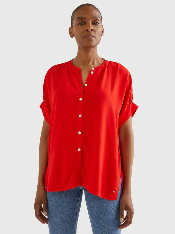 Tommy Hilfiger Tropical Print Scarf Relaxed Fit Blouse Fireworks Womens Shirts and Blouses Gift Ideas Tommy Hilfiger Tropical Print Scarf Relaxed Fit Blouse Fireworks Womens Shirts and Blouses Gift Ideas
