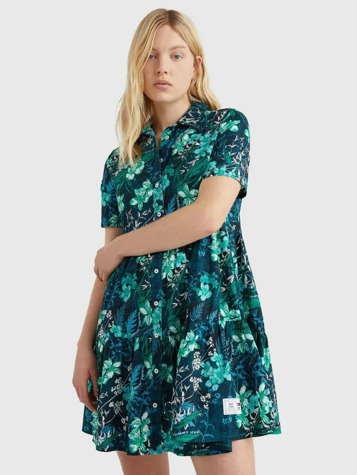 Tommy Hilfiger Tropical Print Short Sleeve Shirt Dress Island Leaf Print Womens Dresses and Jumpsuits Fashion Tommy Hilfiger Tropical Print Short Sleeve Shirt Dress Island Leaf Print Womens Dresses and Jumpsuits Fashion