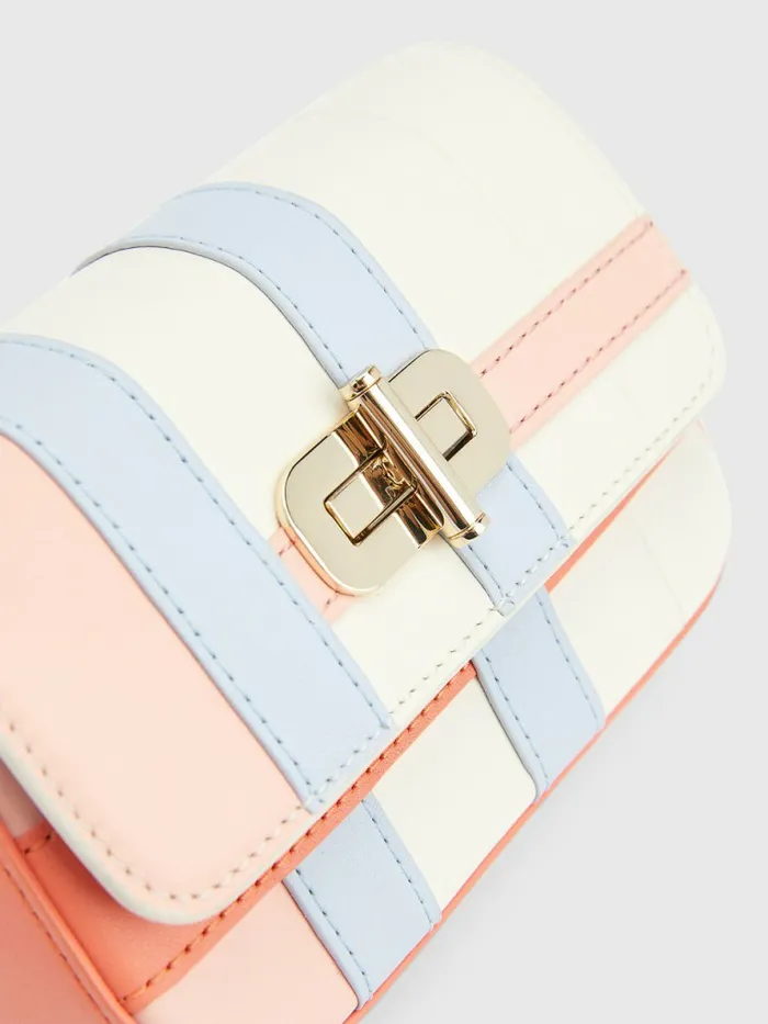 Tommy Hilfiger Turn Lock Small Leather Crossover Bag Pink Madras Womens Bags Cheap On Sale