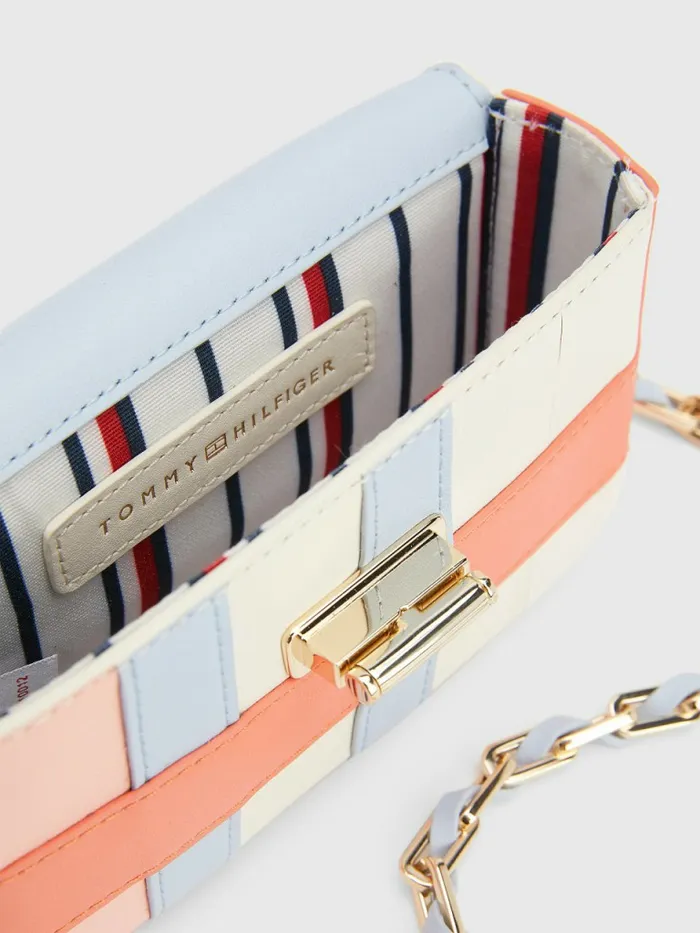 Tommy Hilfiger Turn Lock Small Leather Crossover Bag Pink Madras Womens Bags Cheap On Sale