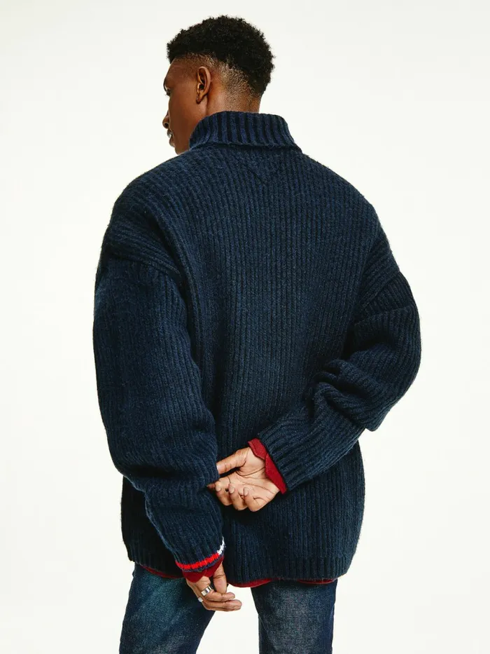 Tommy Hilfiger TwoTone RibKnit Jumper Twilight Navy Mens Knitwear Gift for Friend