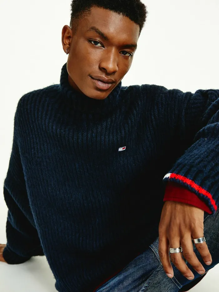 Tommy Hilfiger TwoTone RibKnit Jumper Twilight Navy Mens Knitwear Gift for Friend