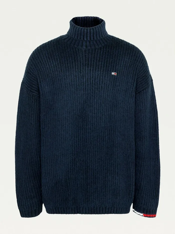 Tommy Hilfiger TwoTone RibKnit Jumper Twilight Navy Mens Knitwear Gift for Friend