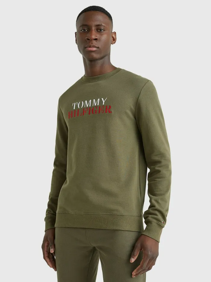 Tommy Hilfiger Ultra Soft Logo Sweatshirt Army Green Mens Loungewear and Nightwear Tommy Hilfiger Ultra Soft Logo Sweatshirt Army Green Mens Loungewear and Nightwear
