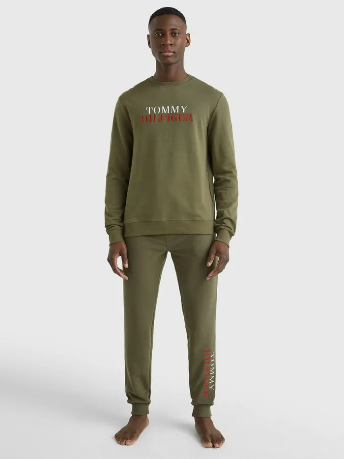 Tommy Hilfiger Ultra Soft Logo Sweatshirt Army Green Mens Loungewear and Nightwear