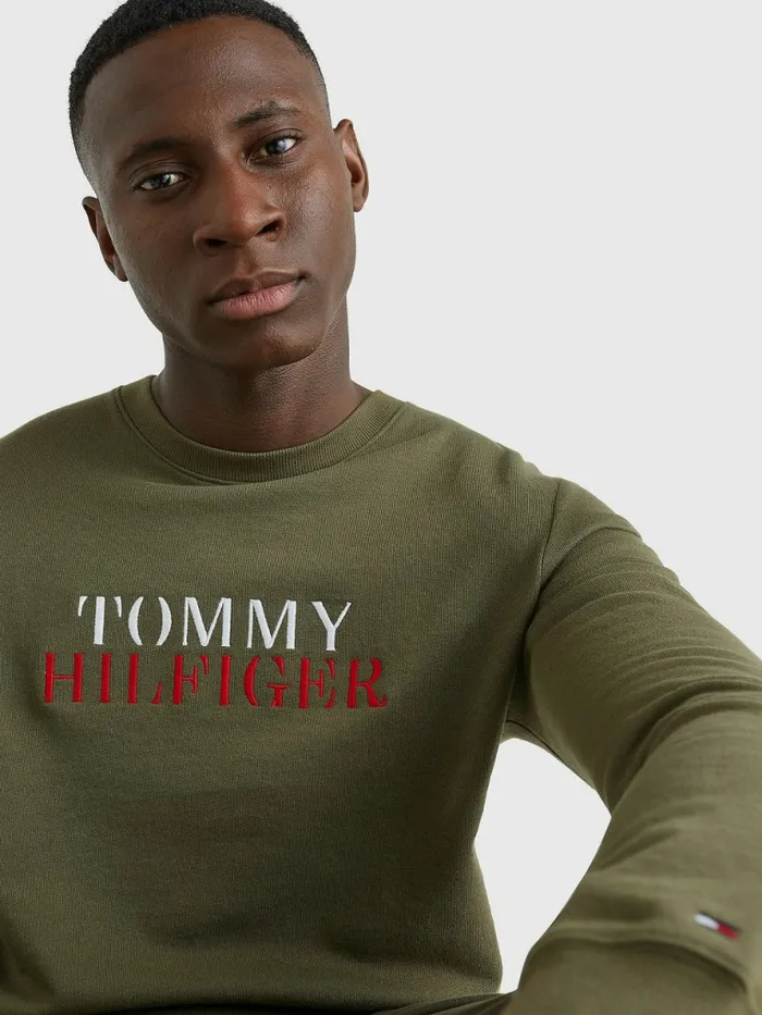 Tommy Hilfiger Ultra Soft Logo Sweatshirt Army Green Mens Loungewear and Nightwear