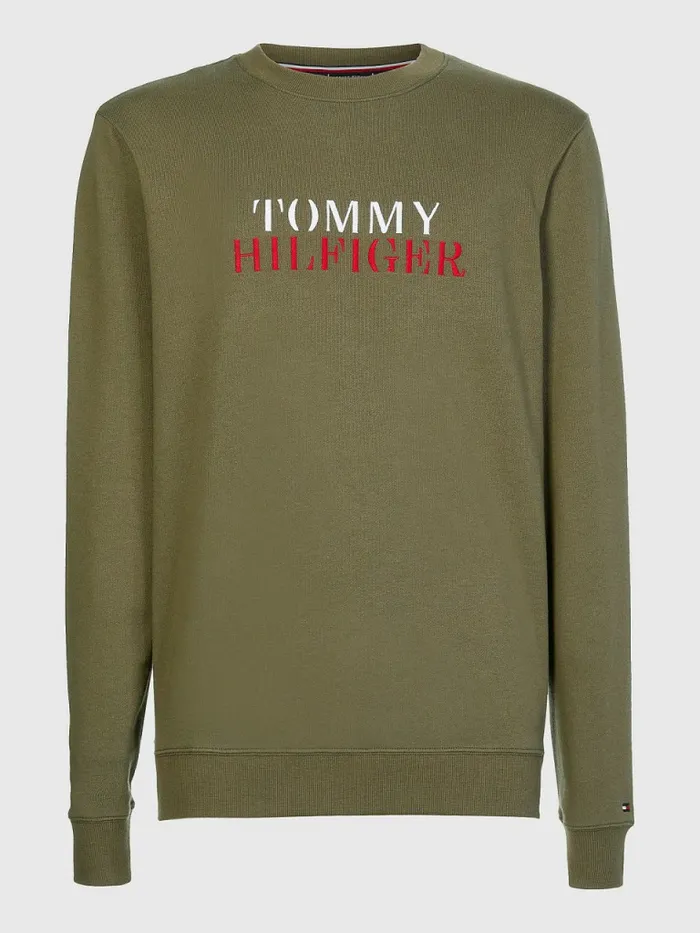 Tommy Hilfiger Ultra Soft Logo Sweatshirt Army Green Mens Loungewear and Nightwear