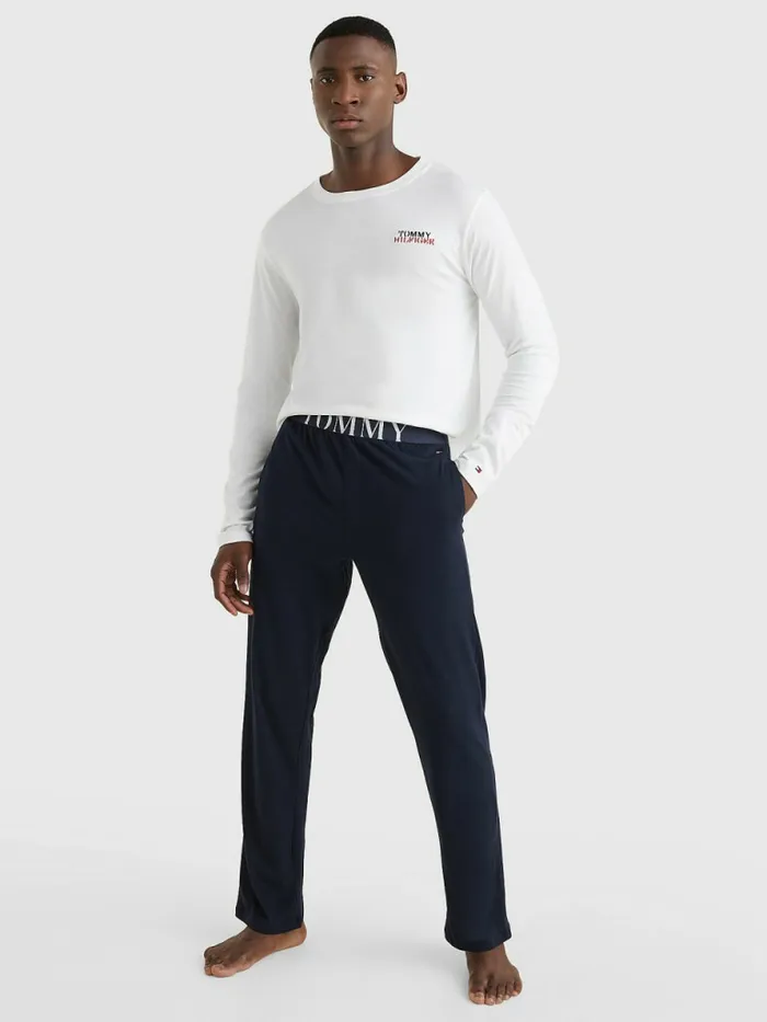 Tommy Hilfiger Ultra Soft Long Sleeve Pyjama Set WhiteDesert Sky Mens Loungewear and Nightwear Tommy Hilfiger Ultra Soft Long Sleeve Pyjama Set WhiteDesert Sky Mens Loungewear and Nightwear