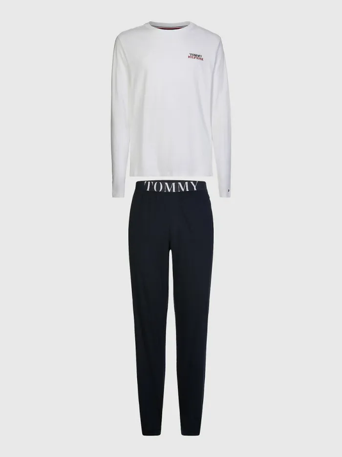 Tommy Hilfiger Ultra Soft Long Sleeve Pyjama Set WhiteDesert Sky Mens Loungewear and Nightwear