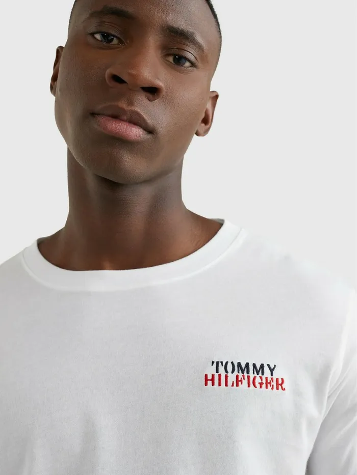 Tommy Hilfiger Ultra Soft Long Sleeve Pyjama Set WhiteDesert Sky Mens Loungewear and Nightwear