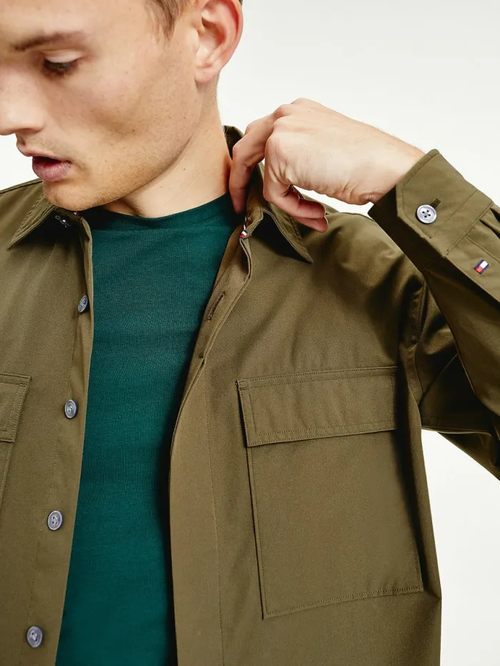 Tommy Hilfiger Utility Regular Fit Poplin Overshirt Army Green Mens Shirts Near Me
