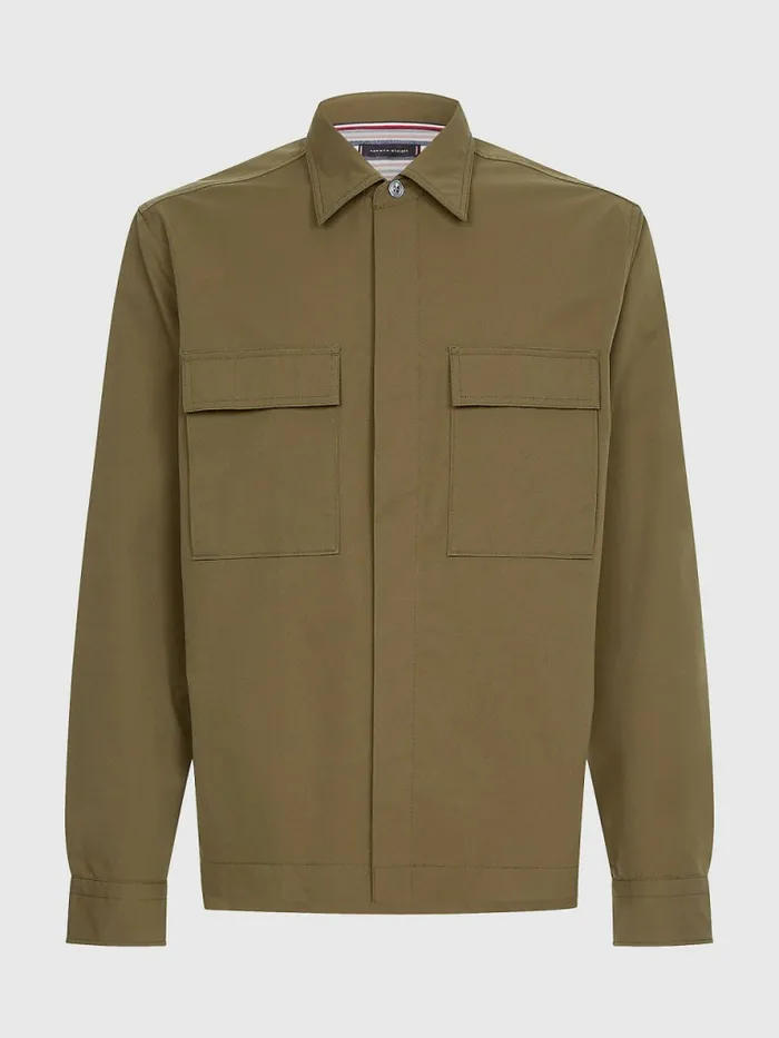 Tommy Hilfiger Utility Regular Fit Poplin Overshirt Army Green Mens Shirts Near Me
