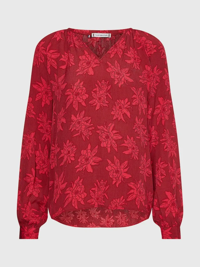 Tommy Hilfiger VNeck Floral Print Regular Fit Blouse Mid Scale BloomPink Splendor Womens Shirts and Blouses Gift Ideas