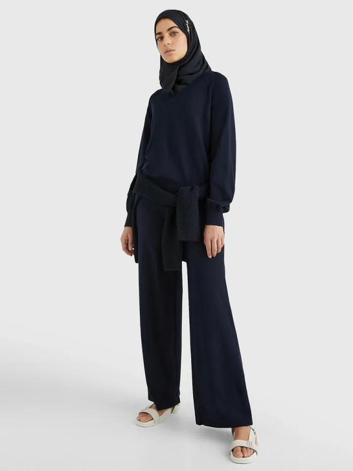 Tommy Hilfiger VNeck Puff Sleeve Relaxed Fit Jumper Desert Sky Womens CoOrds