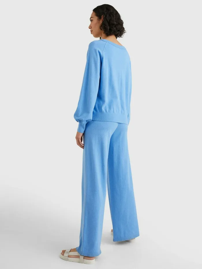 Tommy Hilfiger VNeck Puff Sleeve Relaxed Fit Jumper Hydrangea Blue Womens CoOrds