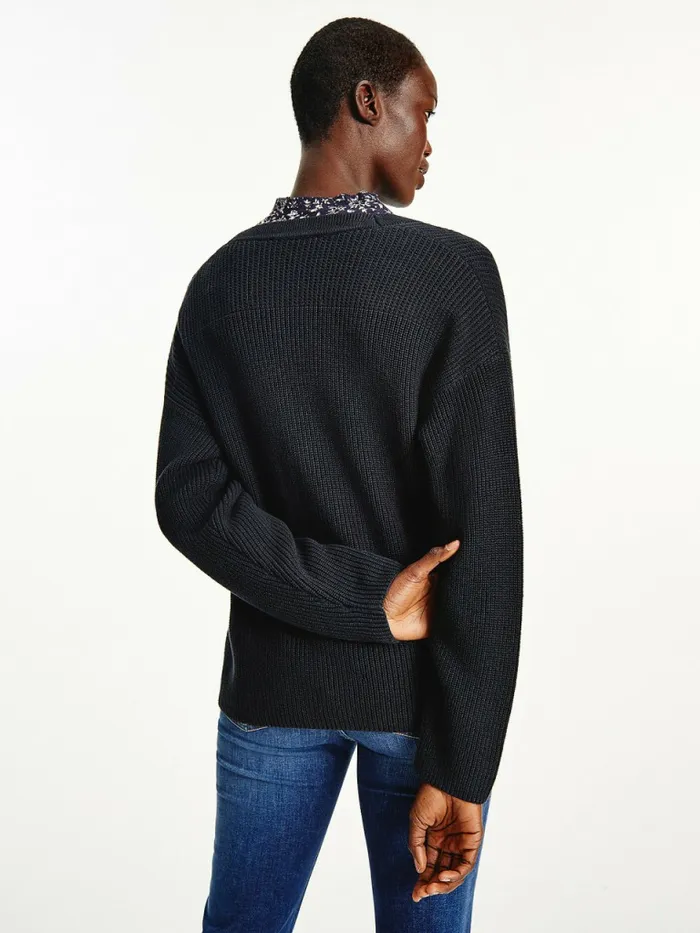 Tommy Hilfiger VNeck Relaxed Fit Rib Knit Cardigan Desert Sky Womens Knitwear Popular