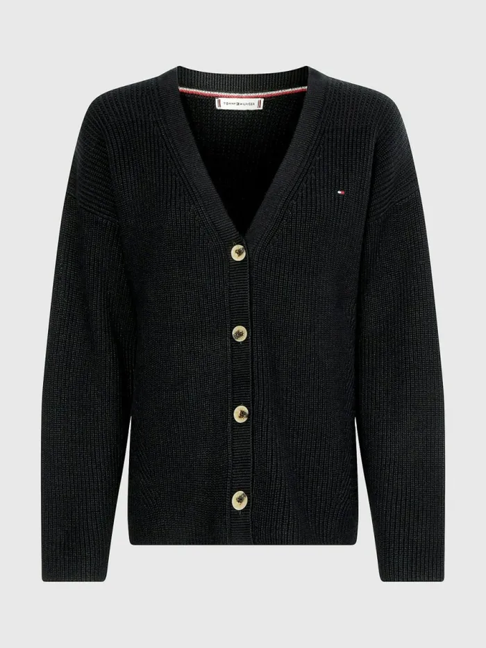 Tommy Hilfiger VNeck Relaxed Fit Rib Knit Cardigan Desert Sky Womens Knitwear Popular