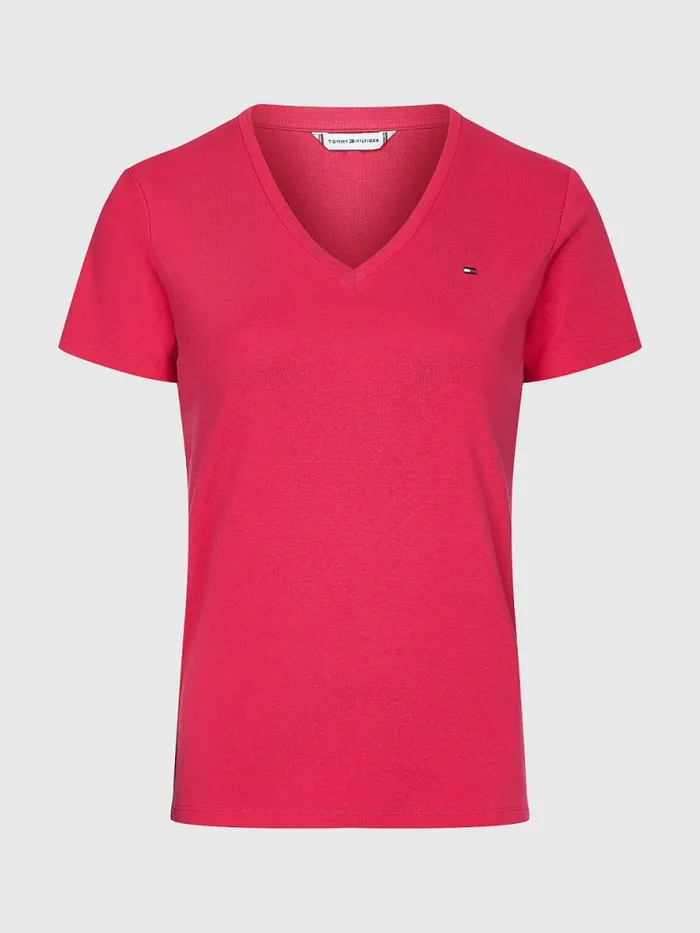 Tommy Hilfiger VNeck Slim Fit TShirt Pink Splendor Womens TShirts On Sale