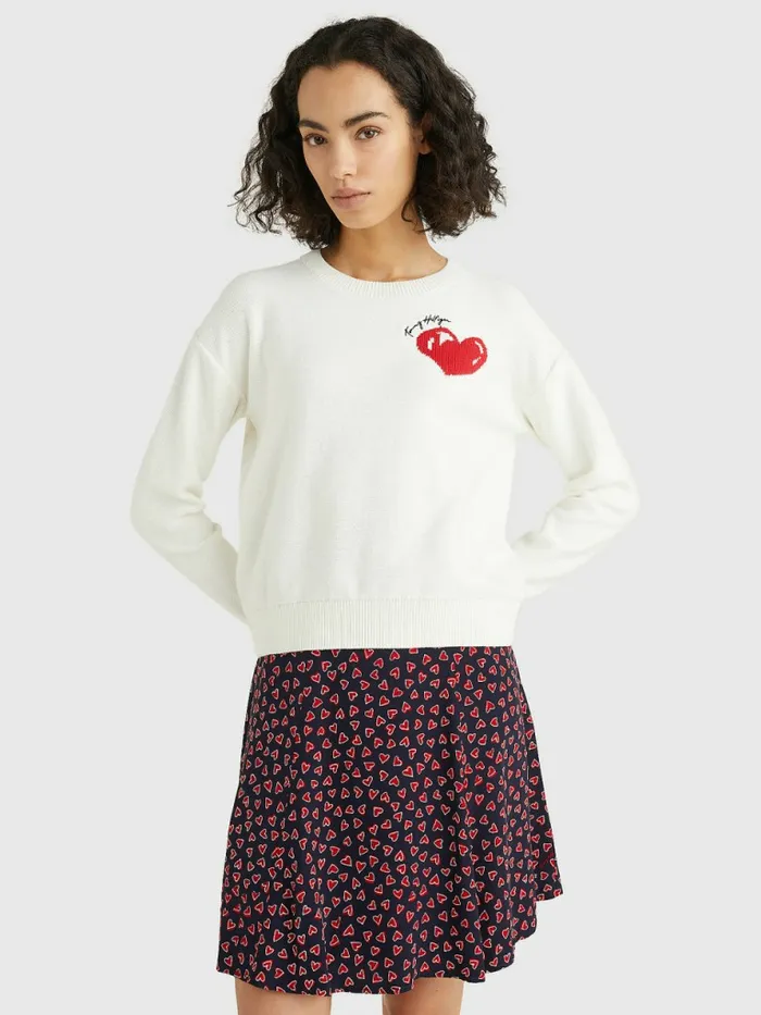 Tommy Hilfiger Valentines Heart Organic Cotton Jumper Ecru Womens Knitwear Sale Tommy Hilfiger Valentines Heart Organic Cotton Jumper Ecru Womens Knitwear Sale