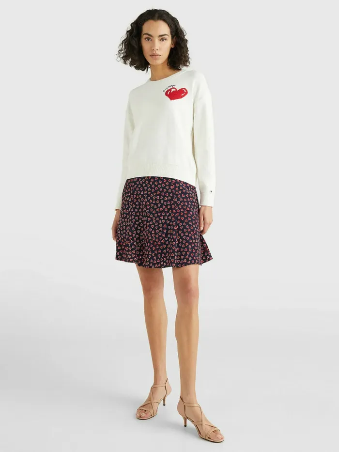 Tommy Hilfiger Valentines Heart Organic Cotton Jumper Ecru Womens Knitwear Sale