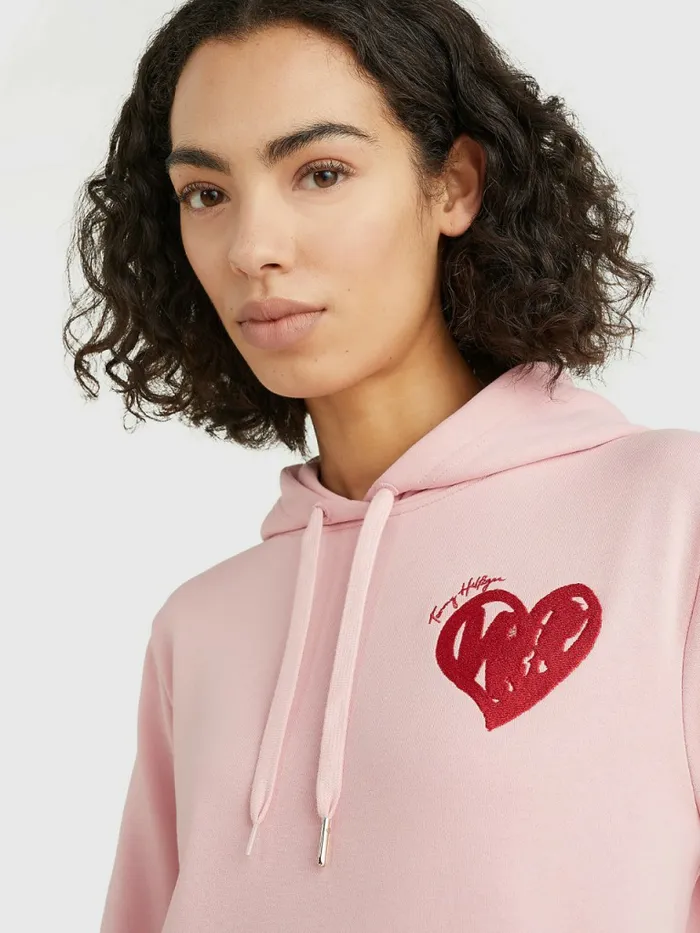 Tommy Hilfiger Valentines Heart Print Hoody Dress Glacier Pink Womens Dresses and Jumpsuits Online