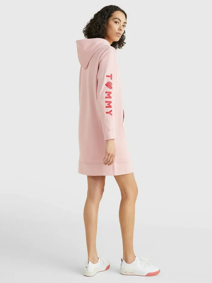 Tommy Hilfiger Valentines Heart Print Hoody Dress Glacier Pink Womens Dresses and Jumpsuits Online