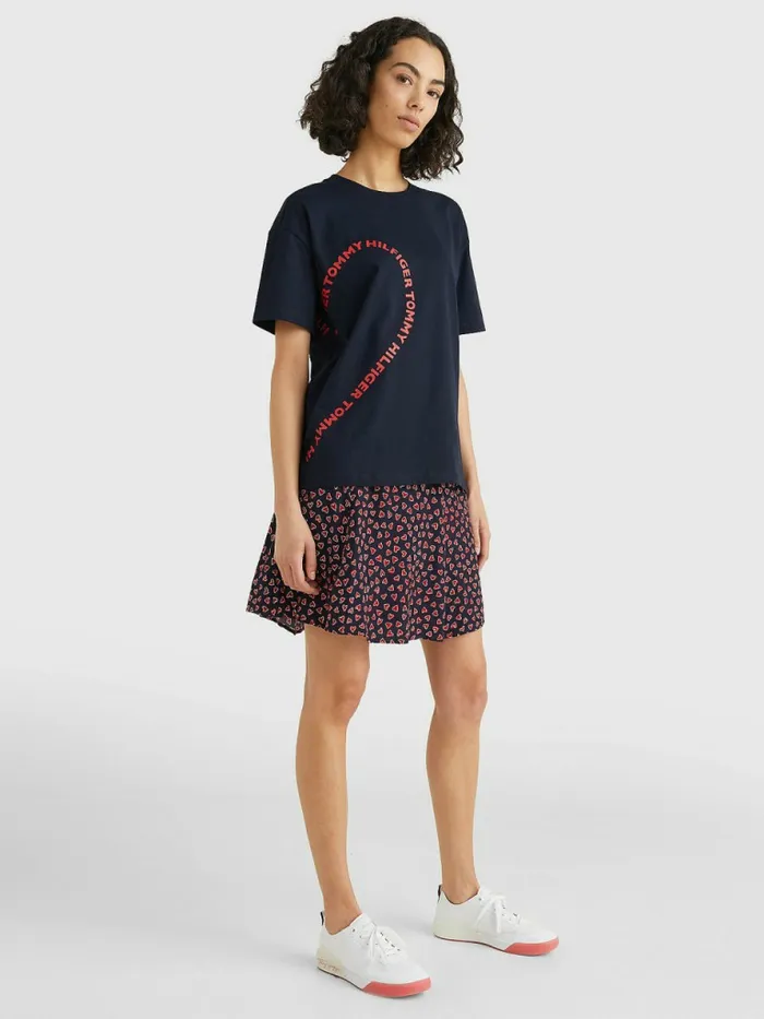 Tommy Hilfiger Valentines Heart Print Relaxed Fit TShirt Desert Sky Womens TShirts Popular