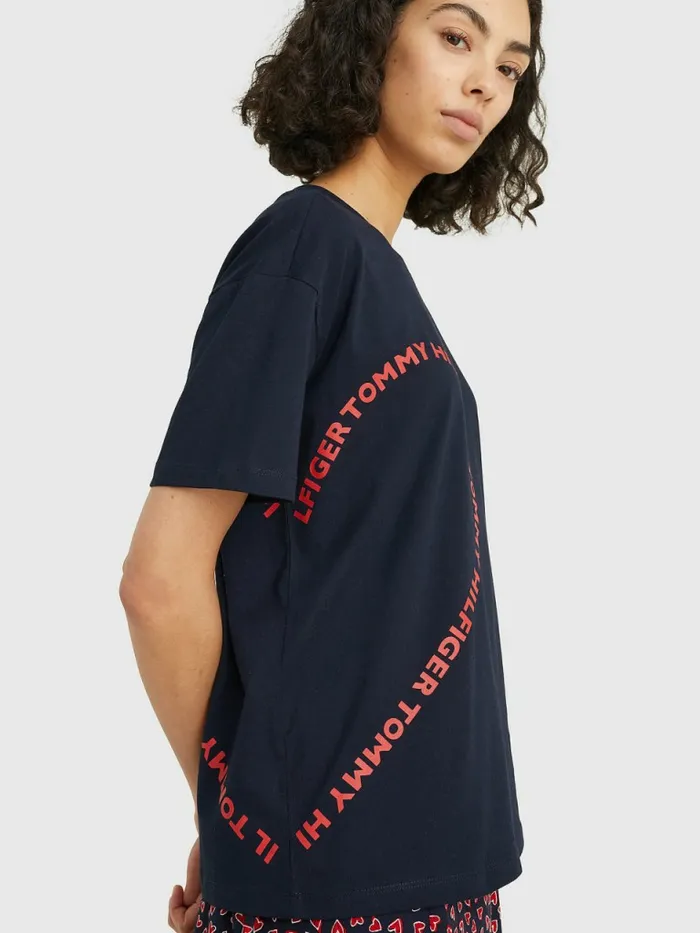 Tommy Hilfiger Valentines Heart Print Relaxed Fit TShirt Desert Sky Womens TShirts Popular