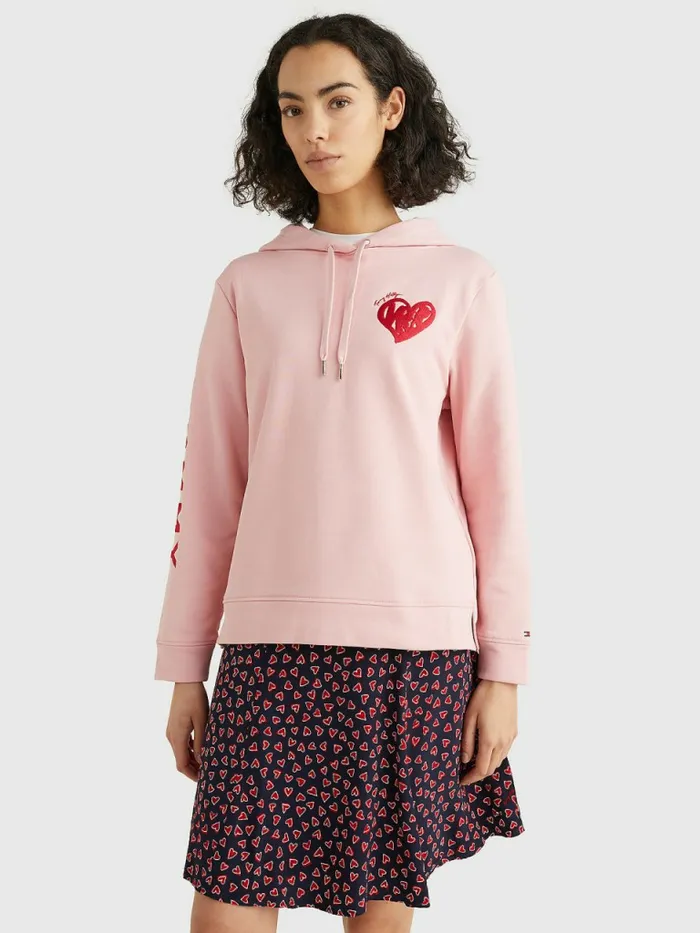 Tommy Hilfiger Valentines Heart Print Terry Hoody Glacier Pink Womens Sweatshirts and Hoodies Cheap On Sale Tommy Hilfiger Valentines Heart Print Terry Hoody Glacier Pink Womens Sweatshirts and Hoodies Cheap On Sale