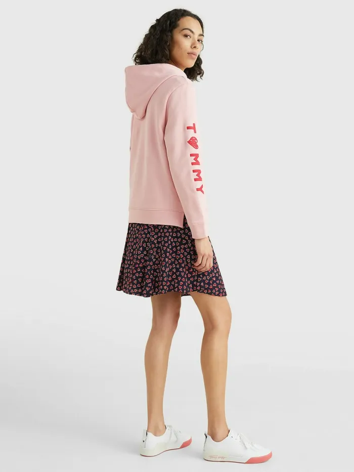 Tommy Hilfiger Valentines Heart Print Terry Hoody Glacier Pink Womens Sweatshirts and Hoodies Cheap On Sale