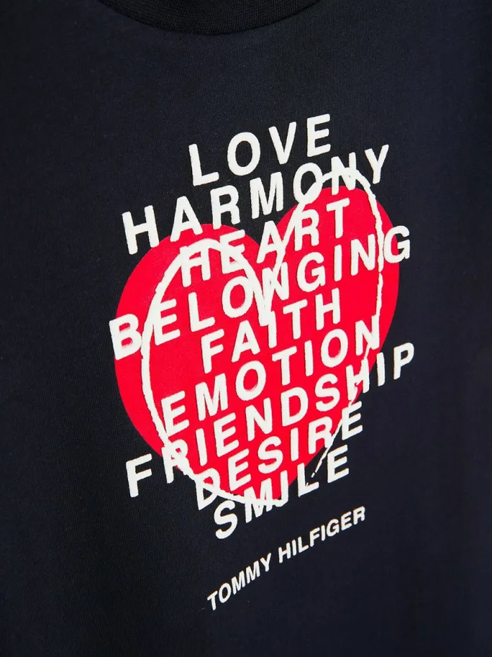 Tommy Hilfiger Valentines Heart Text Print TShirt Desert Sky Boys TShirts and Polos Cheap On Sale