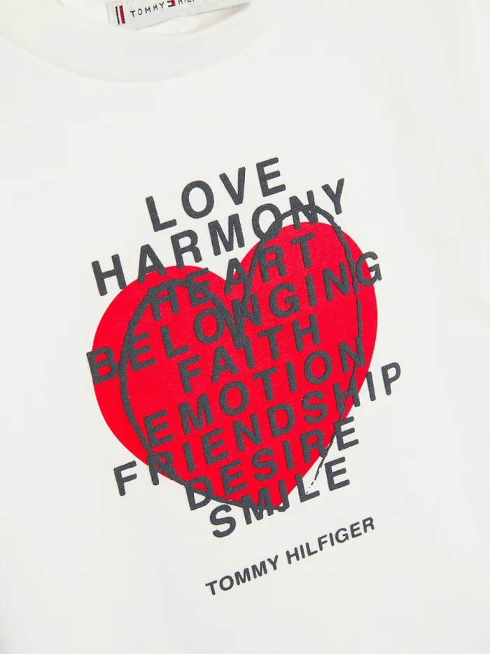Tommy Hilfiger Valentines Heart Text Print TShirt Ecru Boys TShirts and Polos Gift Ideas