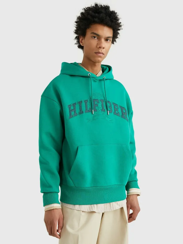 Tommy Hilfiger Varsity Crest Embroidery Hoody Verde Mens Sweatshirts and Hoodies Sale Tommy Hilfiger Varsity Crest Embroidery Hoody Verde Mens Sweatshirts and Hoodies Sale