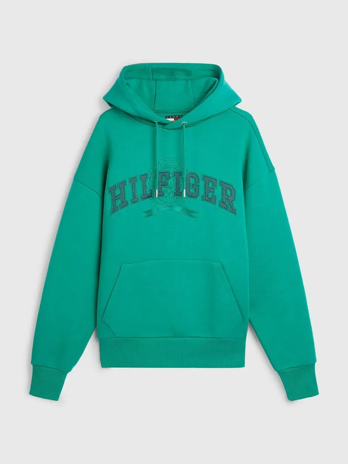 Tommy Hilfiger Varsity Crest Embroidery Hoody Verde Mens Sweatshirts and Hoodies Sale