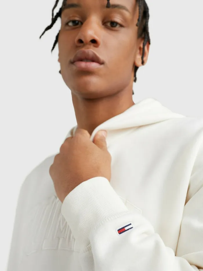 Tommy Hilfiger Varsity Logo Hoody Ancient White Mens Sweatshirts and Hoodies Near Me