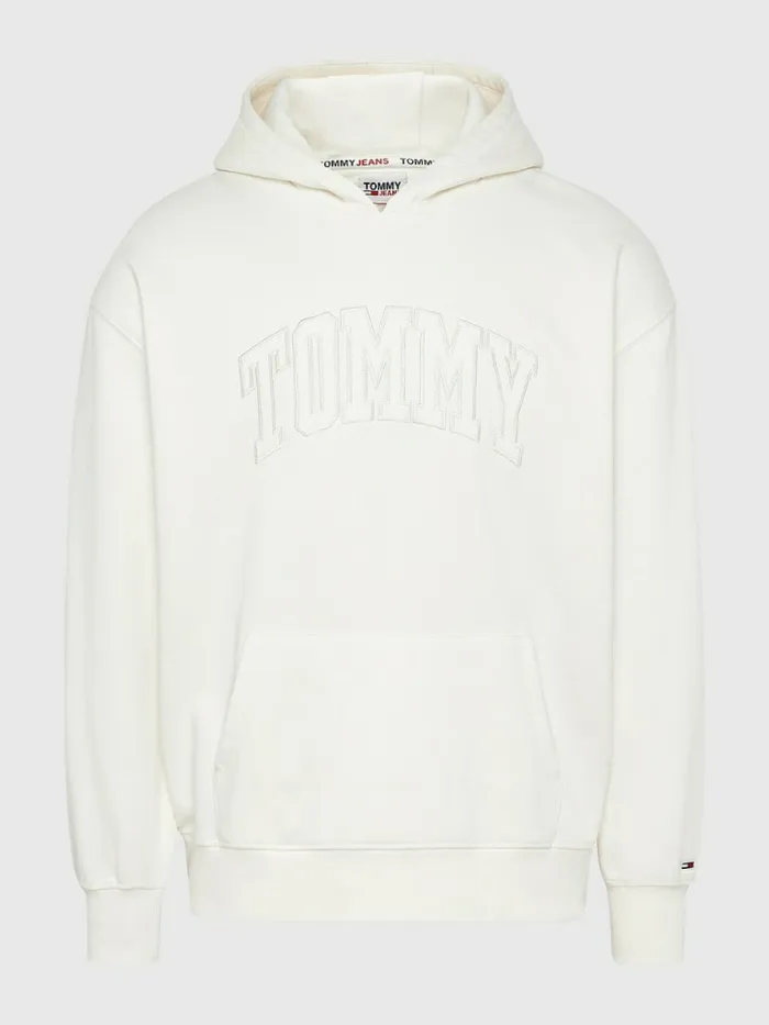 Tommy Hilfiger Varsity Logo Hoody Ancient White Mens Sweatshirts and Hoodies Near Me