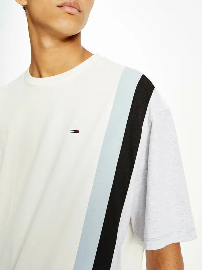 Tommy Hilfiger Vertical Stripe Cut and Sewn TShirt Ivory Mens TShirts Gift for Friend