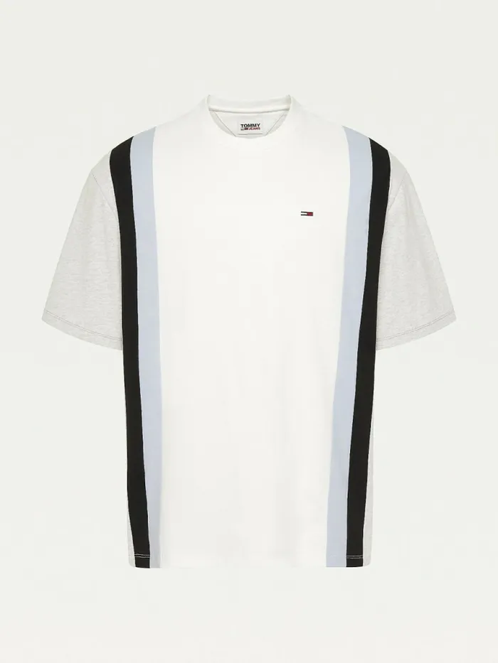 Tommy Hilfiger Vertical Stripe Cut and Sewn TShirt Ivory Mens TShirts Gift for Friend
