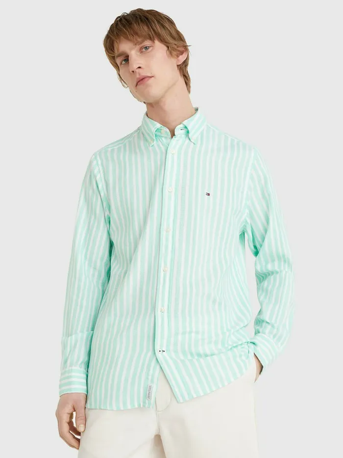 Tommy Hilfiger Vertical Stripe Regular Fit Shirt Imperial JadeOptic White Mens Shirts Gift 4 You Tommy Hilfiger Vertical Stripe Regular Fit Shirt Imperial JadeOptic White Mens Shirts Gift 4 You