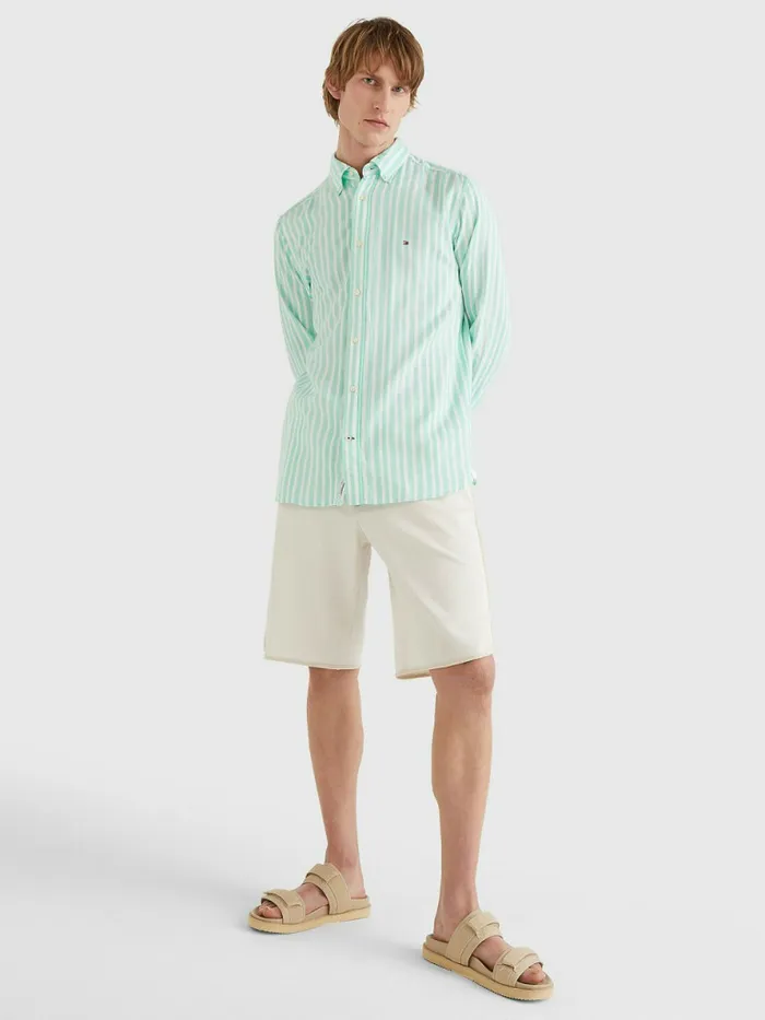 Tommy Hilfiger Vertical Stripe Regular Fit Shirt Imperial JadeOptic White Mens Shirts Gift 4 You
