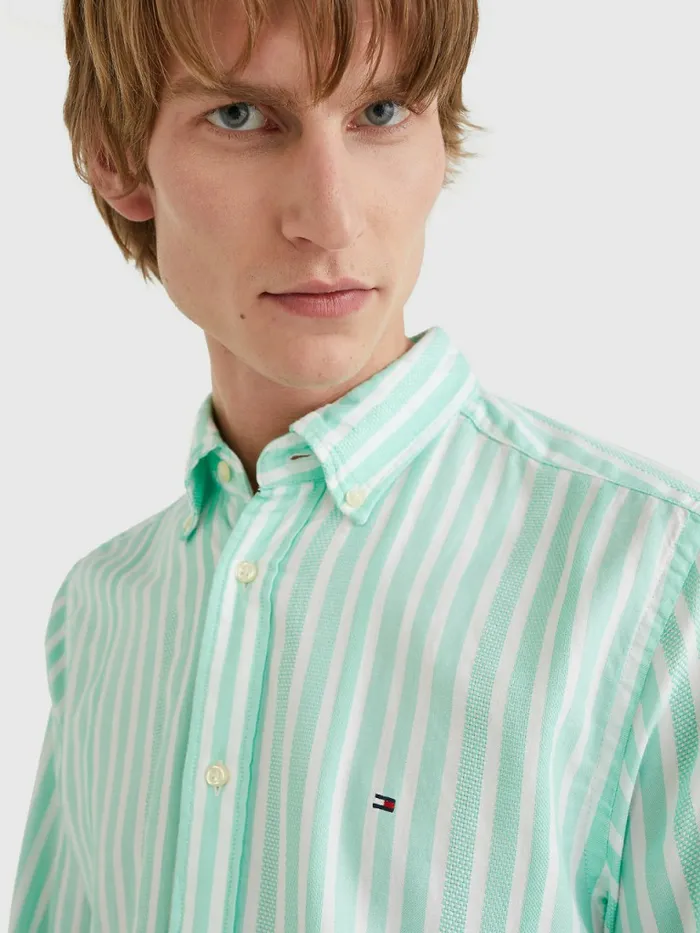 Tommy Hilfiger Vertical Stripe Regular Fit Shirt Imperial JadeOptic White Mens Shirts Gift 4 You