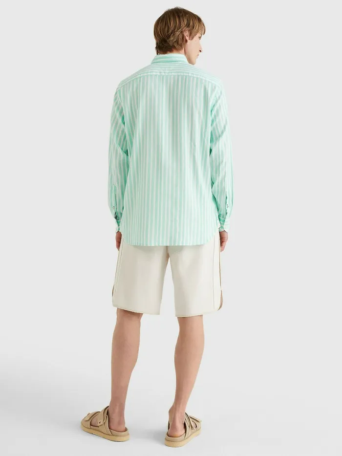 Tommy Hilfiger Vertical Stripe Regular Fit Shirt Imperial JadeOptic White Mens Shirts Gift 4 You