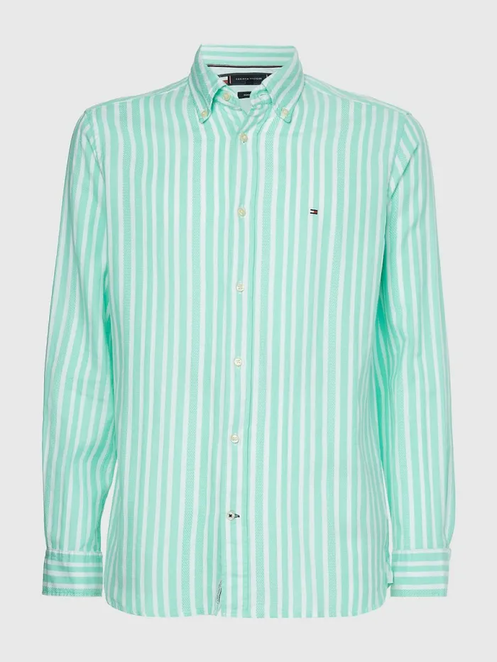 Tommy Hilfiger Vertical Stripe Regular Fit Shirt Imperial JadeOptic White Mens Shirts Gift 4 You